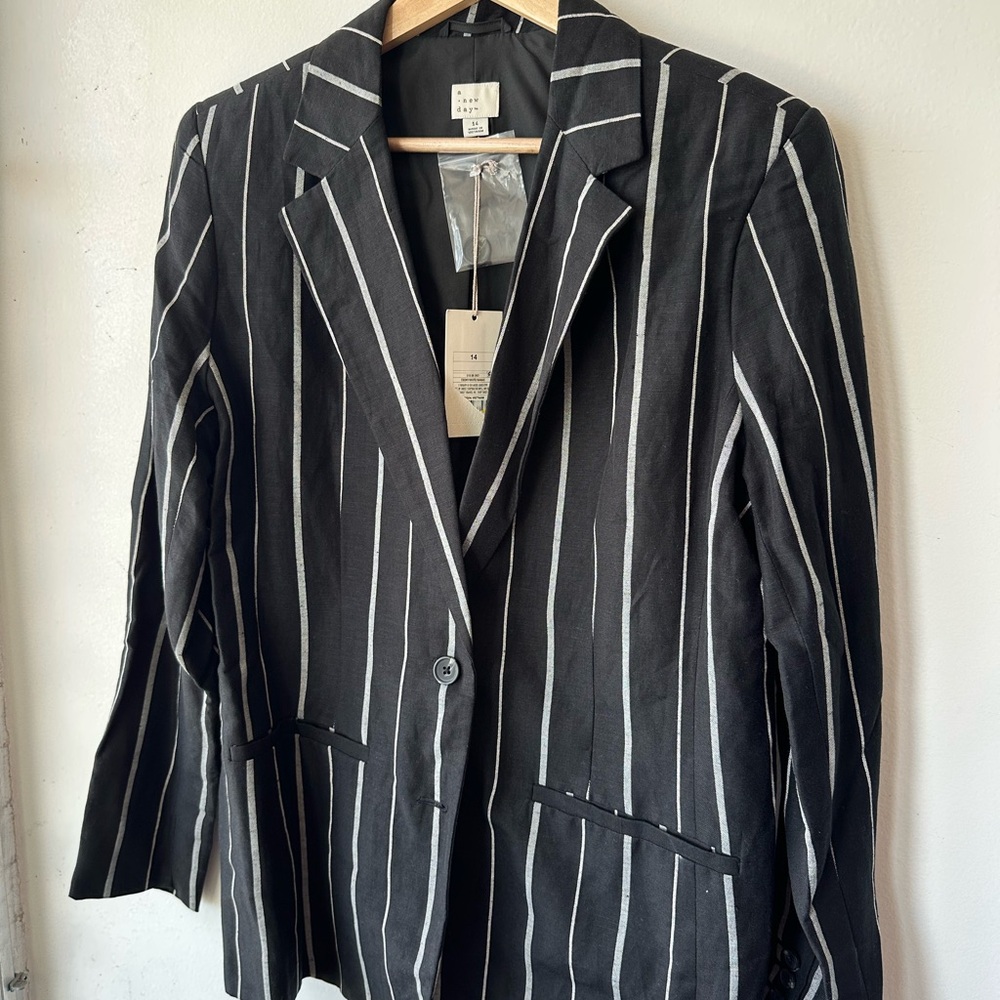 a new day Black and White Striped Blazer